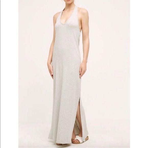 Anthropologie Maxi Dress Gray XS Halter Side Slits - Picture 1 of 8